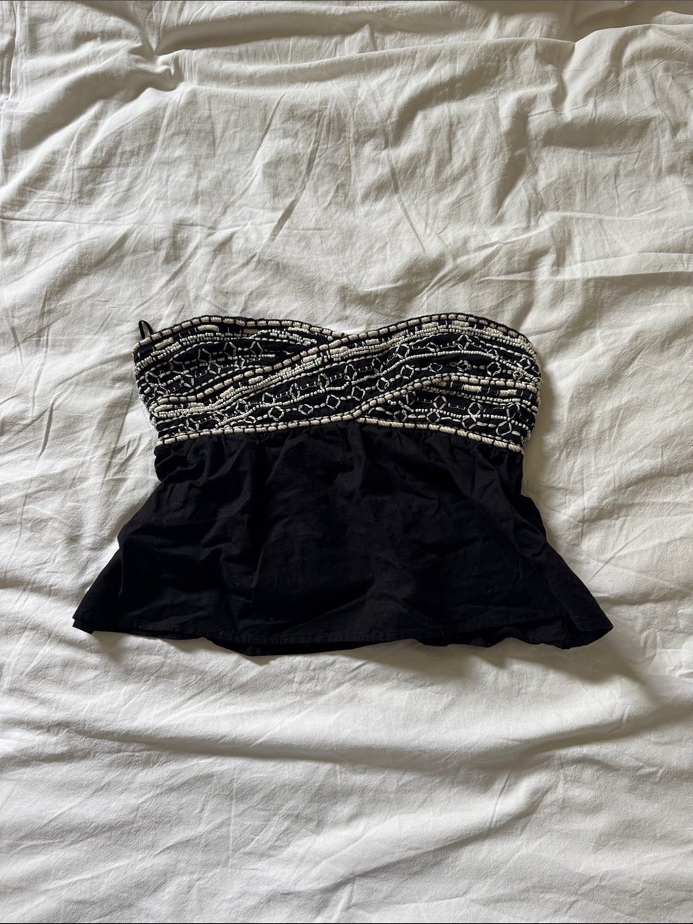 Zara Black Strapless Beaded Peplum Camisole
